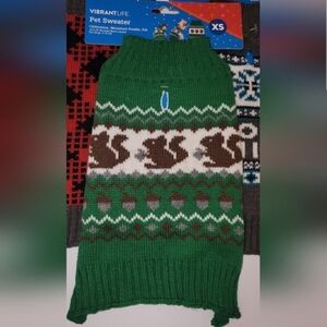 Green White Squirrel Acorns Sweater Outfit Dog Cat Xs